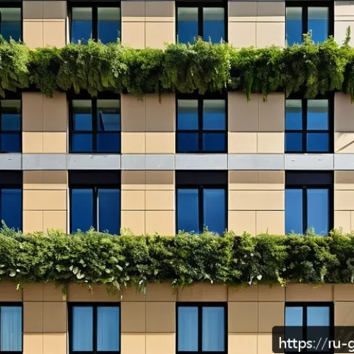 친환경건설기사와 탄소 중립 도시 건설 - A modern eco-friendly urban building facade featuring renewable and recycled construction materials:...